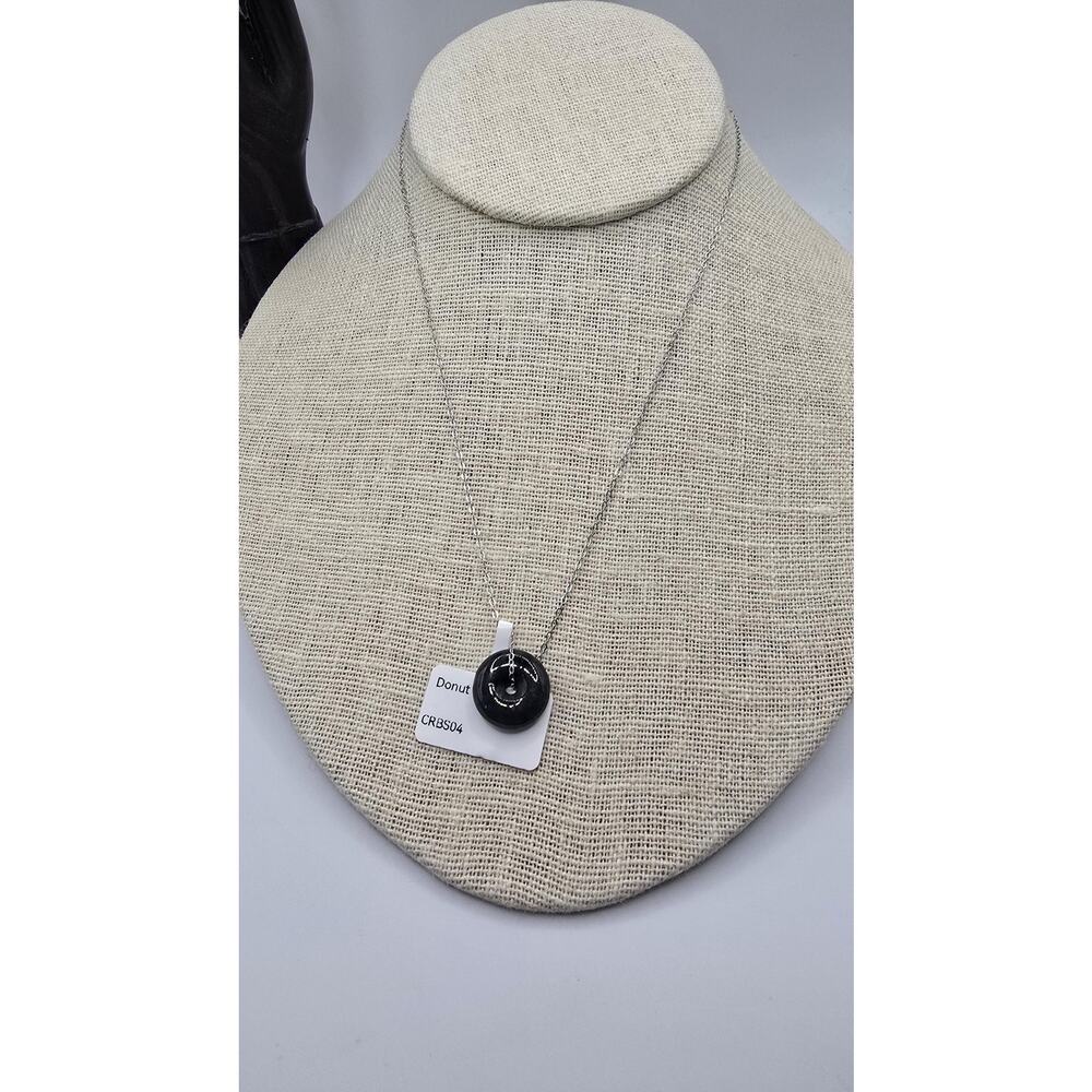 Natural Black Jade Necklace, Sterling Silver Wuji Pi Disc Pendant.